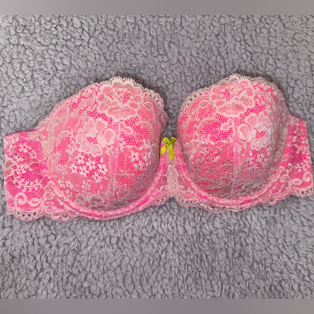 Victoria's Secret Pink Lace Underwire Bra Strapless With Sequins 36c